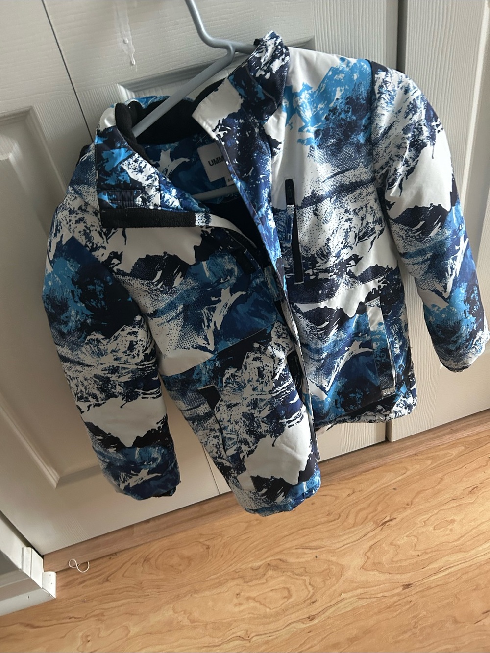Kids Blue & White Printed Winter Jacket